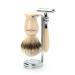Edwin Jagger Plaza 3 Piece DE Shaving Set With Silver Tip Brush (Imitation Ivory)