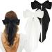 2Pcs Silky Satin Hair Bows Big Hair Bows for Women Hair Ribons Oversized Long Tail White Hair Bow Black Hair Bow Large Hair Ribbon Barrettes Metal Clips Bowknot Aesthetic Hair Accessories