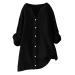 Womens Linen Shirts Casual Long Sleeve V-Neck Blouse Button Up Ladies Going Out Work Office Loose Fit Tunic Top Retro Summer Tee Tops 1068-qppoj-black-b 5XL