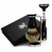 Mens Shaving Kit 3 Edge Razor with Silver Tip Badger Hair Shaving Brush and Stainless Steel Stand Perfect Set for Men