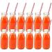 Lawei 12 Pack Smoothie Bottle Glass Juice Bottles Milk Liquor Bottles with 12 Reusable Straws and 24 Silver Lids - 325ml - Buy Online on GoSupps.com