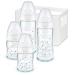 Nuk First Choice+ Baby bottles Starter Set made of glass and silicone |0 6 months |4 bottles with temperature control & bottle box |Anti-Colic Air System |BPA-free |5-part white 5-part set glass