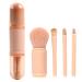 Small Makeup Brush Set Pink - 4 in 1 Portable Travel Lip Brush, Highlight Brush, Eyeshadow Brush, Foundation Blending Powder Brush Retractable Mini Facial Cosmetic Makeup Brush Set
