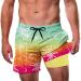 Cozople Mens Swim Trunks with Compression Liner 5.5" Inseam Quick Dry Bathing Suit Lightweight Swimming Shorts Rainbow Palm Tree Large