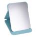 Portable PU Leather Mirror Folding Desktop Makeup Mirror with Adjustable Stand for Personal Use Perfect Size for Camping  Vocation  Home Vanity and Office Desk (Blue) Small-blue