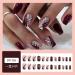 Press on Nails Short Square Fake Nails Wine red glittering pink line False Nails Gloss Reusable Press on Nails Designs Acrylic Nails Press on Artificial Nails Stick on Nails For Women Girls 24Pcs - Buy Online on GoSupps.com