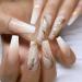 24 Pcs Press on Nails Long Coffin Fake Nails French Press on Nails Pink Marble Gold Foil Acrylic Fake Nails Tips Glossy False Nails Full Cover Nail Tips With Glue for Women and Girls