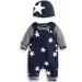 Infant Baby Boys Clothing Sets Newborn Baby Cotton Romper Outfits Suit Toddler Kids Pyjamas 3pcs Long Sleeves T-shirt + Star Pattern Dungarees+ Hat 0-24 Months Blue 18-24 Months