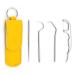 Stylenbest 4-part tooth holder set portable stainless steel mouth care set tartar remover tooth cleaning set with toothed probes tweezers and tartar remover for picnic camping case made of yellow leather