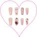 Nude Heart Medium Acrylic Press on Fake Nails Set - 24 Bear Diamond Coffin False Nails with Glue Tabs | Glossy Full Cover Stick on Nails for Women - JP1360 - Buy Online on GoSupps.com