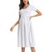 Love2Mi Womens Short-Sleeve Maternity Dress Casual A-Line Midi Pregnant Dress L White Grey Stripe