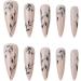 Justotry 24 Pcs Long Nude French Stiletto Fake Nails with Bamboo Patterns - Almond Stick on Nails for Women | Extra Long False Nails with Glue for Nail Art - Buy Online on GoSupps.com