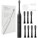 Sonic Electric Toothbrush with 8 Brush Heads for Adults Rechargeable Power Toothbrushes Fast Charging for Daily Oral Cleaning Electronic Tooth Brush 6 Modes (Black)