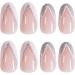 24pcs Short Oval White Glitter Silver Edge French Tip False Nails Set - Press On Nails for Women & Girls | Removable Glue-on Acrylic Full Cover Nail Art Accessories - Buy Online on GoSupps.com