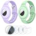 VEGO 2+4Pack AirTag Bracelet for Kids 2 Pack Silicone Watch Bands + 4 Pack Anti-Scratch Films for Kids Children Upgraded Metal Studs Anti-dropping Wristband Compatible with AirTag PURPLE+GREEN