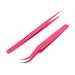 yueton 2pcs Pink Color Coated Stainless Steel Straight and Curved Head Tweezers for Eyelash Extension