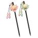 Opexicos 2Pcs Women Hair Jewelry Glass Glazed Flower Chinese Hairpin Ethnic Hair Stick with Stone Tassel Bride Accessories Gift