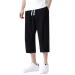 Special offers cotton cords mid shorts men casual waist linen men casual shorts men running pants pants men stretch short linen pants jogging pants men summer light linen a2-black l