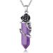 XIANNVXI Rose Flower Pendant Necklace for Women Healing Crystals Hexagonal Stones Necklaces Reiki Spiritual Natural Gemstone Quartz Point Jewelry Purple
