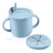 LUOWAN Sippy Cups for Baby 6 months Silicone Baby Straw Cup Spill Proof Toddler Snack Cup with 2 Handles 8OZ Blue