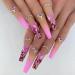 Foccna Artificail Extra Long Press on Nails  Rhinestone Pink Fake Nails with Glitter Acrylic Full Cover Fake Nails with Design Nail Tips for Women&Girls  24PCS