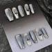 Y2K False Nail Kit Silver Gray Press On Nails Almond Handmade Jelly Gel Fake Nail -3D Sliver Glitter Flash Technology Sense Cat Eye Glitter Almond Glue On Nail Stiletto Acrylic Short Oval Stick On False Nail for Women (L Wide Nail Bed 26mm)