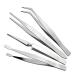 sunree 4-Piece Set of Stainless Steel Combination Tweezers Elbow Tip Labor-Saving Pliers -Reverse Flat-Mouth Stamp Clips