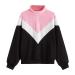 Bigfanshu in Women's Clothing Cut and Sew Zipper Front Stand Collar Sweatshirt Color-Block Blouse Top Pink