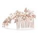 Mariell Handmade Brushed Rose Gold and Ivory Pearl Wedding Comb - Crystal Jeweled Bridal Hair Accessory