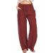 Womens Flowy Wide Leg Cotton Linen Palazzo Pants in Wine | Elastic Waist Retro Floral Trousers - Buy Online on GoSupps.com