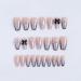 Pink Press On Nails Black French Tip with 3D Black Bow Knot Bling Rhinestones - 24pcs Medium Coffin Fake Nails for Women with Nail Glue - Buy Online on GoSupps.com