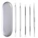 Blackness remover tool kit 5 pcs comedos extractor tool blackhead cleaner tweezers kit acne needle nose blackhead removed tool with mirror light tin box