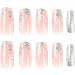 24pcs Medium Coffin False Nails Pink Glitter Silver with Flowers - Press on Nails for Women & Girls | Removable Glue-on Nail Art Kit - Buy Online on GoSupps.com