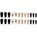 MouYou Press on Nails Long Ballerina Black Grids Fake Nails Full Cover Artificial Nails with Nail Glue Coffin 3D Rhinestone Black Pattern Gold Glitter Acrylic Artificial Fingernails for Women