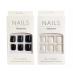Melayous 2 Packs 48Pcs Black and White Press on Toenails Glossy Square Short Fake Toe Nails Full Cover Artificial False Toenails with Glue for Women and Girls