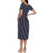 Love2Mi Womens Short-Sleeve Maternity Dress XL Navy White Stripe | Casual A-Line Midi Pregnant Dress - Buy Online on GoSupps.com