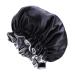 Solid Color Silky Satin Bonnet Cap Bonnets for Women Silky Bonnet for Curly Hair Women Hair Wrap for Sleeping Double Layers Black