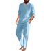 Mens Cotton Linen Henley Shirt & Casual Beach Pants Set - Light Blue, Small - Buy Online on GoSupps.com