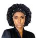 YeeMan Hair Bonnet Glittering Pearls and Rhinestones Satin Bonnet Wide Band Sleeping Cap Black