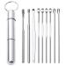 9 pieces of the ear stainless steel set ear wax removal tool reusable ear cleaner with aluminum storage box for children adults (silver)