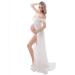 FEOYA Maxi Maternity Dress Chiffon Lace Strapless Gown Split Front for Pregnant Women Photography Full Length White S