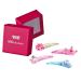 Hair -like hair clips set (4 partly | crowns star and flower | colorful with glitter) for girls including box for storage (box color: pink)