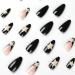Black French Tip Almond Press on Nails - 24Pcs Medium Length Glossy False Nails with White Star Design for Women and Girls - Buy Online on GoSupps.com