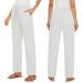 Women's Casual Cotton Trousers with Pockets - Elastic Waist Drawstring Pants | White, Large - Buy Online on GoSupps.com