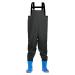 Mihauuke Wathose for young people waterproof wathose for children |PVC wathose semi-body-fishing water pants with boots quick lock buckle hip wathose adjustable for fishing and hunting army green 34