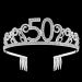 BABEYOND Crystal Birthday Tiara Rhinestone Princess Crown Happy Birthday Crowns Silver Diamante Happy 50th Birthday Tiara Crown (Silver-50th)