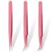 3 pieces of lash tweezers set yutou pink eyelash tweezers for eyelash extensions stainless steel straight and curve pointed tweezers false eyelashes application tool for eyelash extension