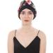 DuoZan Women's Satin Turban Elastic Wide Band Bonnet - Black Flower | Soft Silky Night Sleep Hat for Hair Loss - Buy Online on GoSupps.com