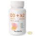 d3 k2 Vitamin 10000 iu 180 Coconut Oil Softgels | 2 in 1 Vitamins Supplement D3 10000 IU & K2 (MK7) 200 mcg Easy to Swallow Supports Calcium Absorption Bone Immune & Heart Health 180softgels