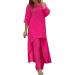 Women's Casual 2 Piece Short Sleeve Outfit Set | Hot Pink, Size Large - Buy Online on GoSupps.com
